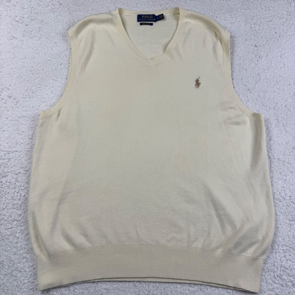 Polo Ralph Lauren Men's Sweater Vest Ivory Beige‎ Sleeveless Pullover Size Large